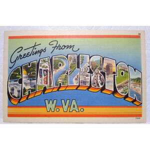 Greetings From Charleston West Virginia Large Big Letter Postcard Linen Tichnor